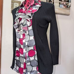 Avenue Black and Pink Ruffle Blouse